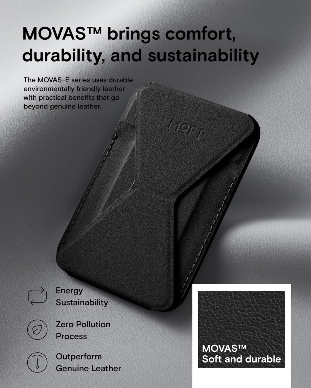 MOFT Magnetic Wallet Stand Compatible with iPhone 16/15/14/13/12 Series, Angle Adjustment & Magsafe Compatible MOVAS Phone Stand,Jet Black