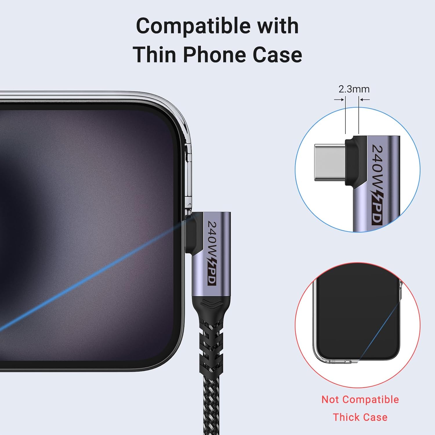 USB4 Cable 3.3FT 2 Packs, 240W USB C to USB C Cable Right Angle, 40 Gbps High Speed Data, Single 8K/Dual 4k Display Compatible for Thunderbolt 4, Thunderbolt 3, Monitor, iPhone 15/16 Pro Max