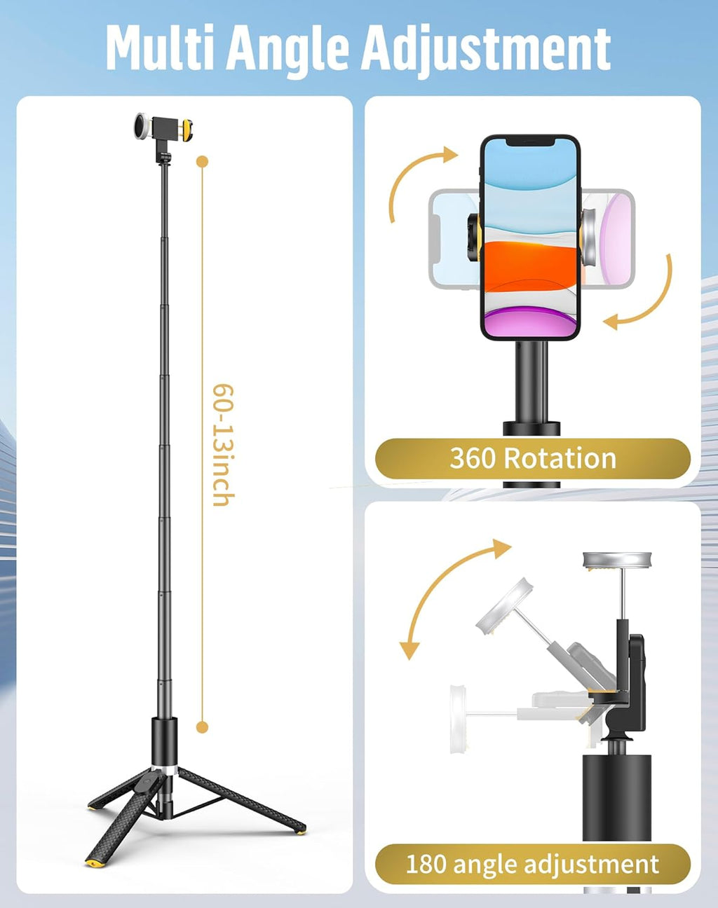 Phone Tripod Selfie Stick:Phone Stand for Recording,Bluetooth Selfie Stick for iPhone Compatible with Android（Samsung Galaxy s24 Ultra） is Content Creator 's Travel Essentials Tool