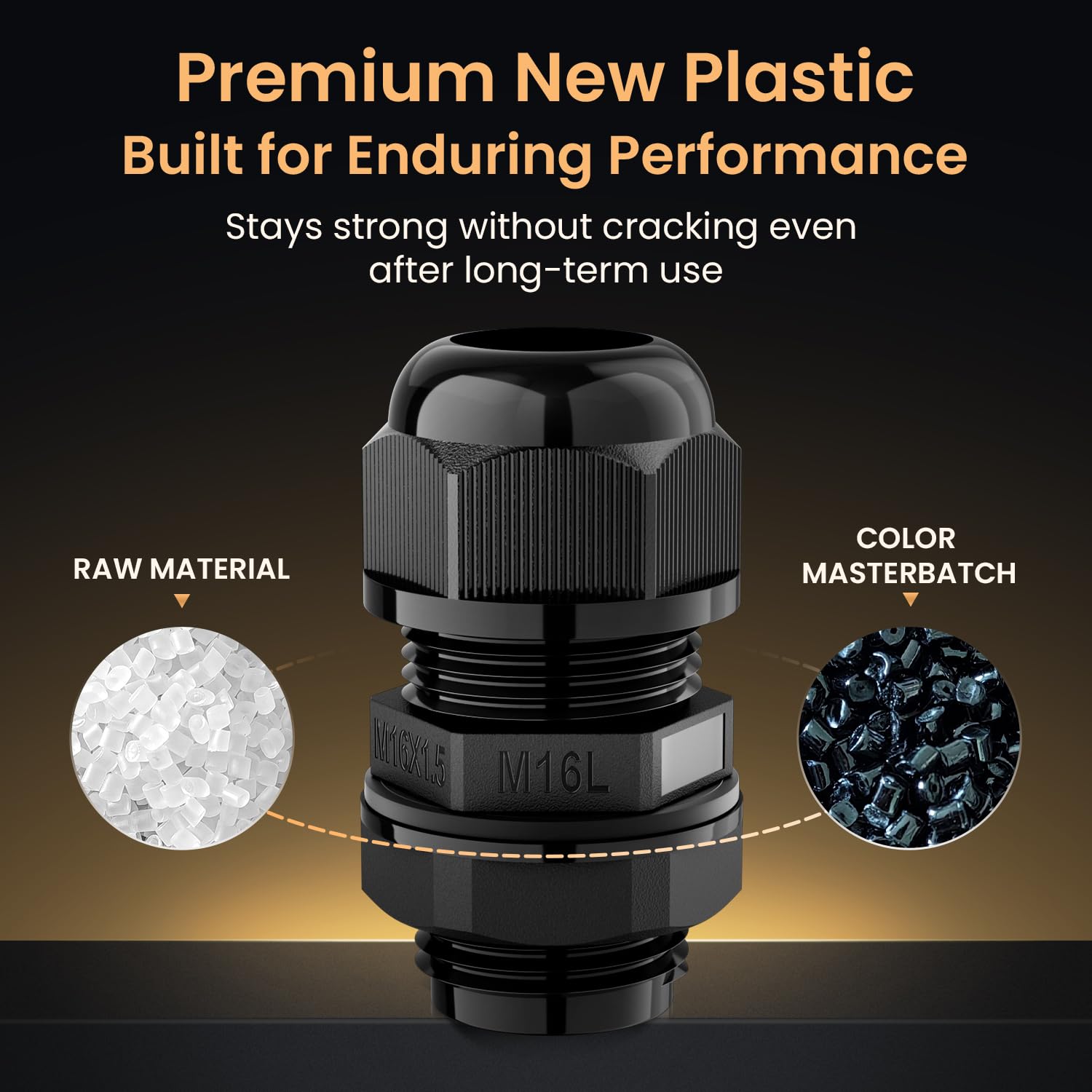 QILIPSU 50pcs M16L Long Thread Cable Gland Waterproof IP68 Nylon Strain Relief Cord Grip Cable Pass Through Wire Connector