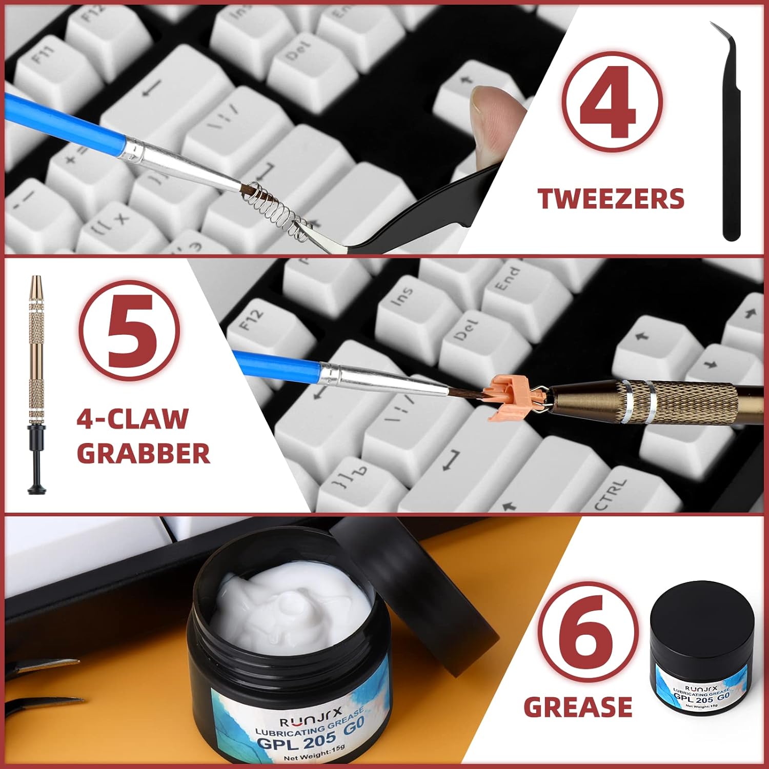 RUNJRX Keyboard Lube Kit GPL 205G0 0.53oz/15g for Mechanical Keyboard Lube, Switch Opener for MX Kailh,Keyboard Tools with Keycap Puller