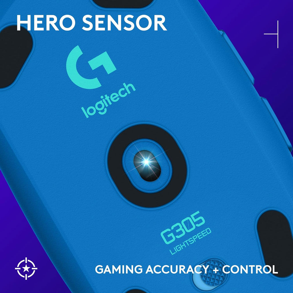 Logitech G305 LIGHTSPEED Wireless Gaming Optical Mouse, Hero 12K Sensor, 12,000 DPI, Lightweight, 6 Programmable Buttons, 250h Battery Life, On-Board Memory, PC/Mac - Blue