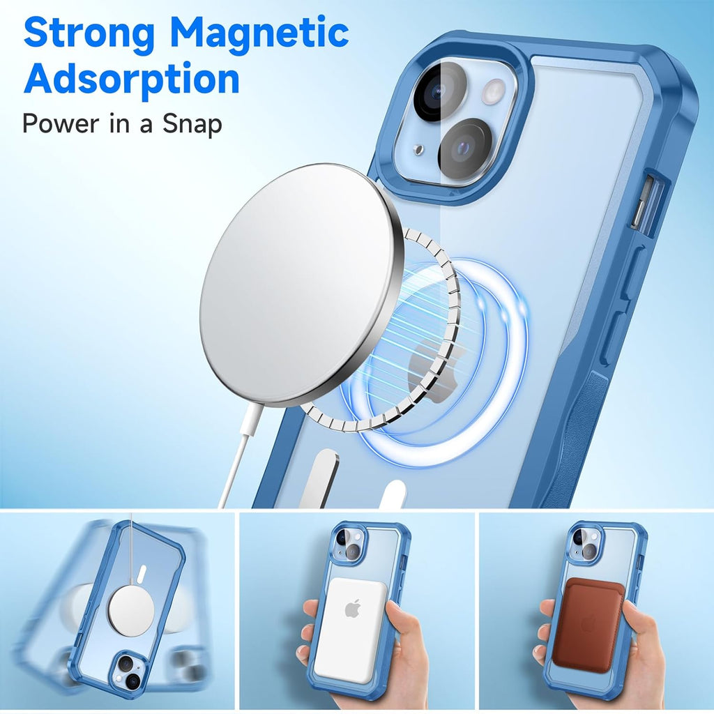seacosmo for iPhone 14 Case, Full Body Bumper with Built-in 9H Tempered Glass Privacy Screen and Camera Lens Protector, Compatible with MagSafe, Shockproof 14 Phone Case, 6.1", Blue
