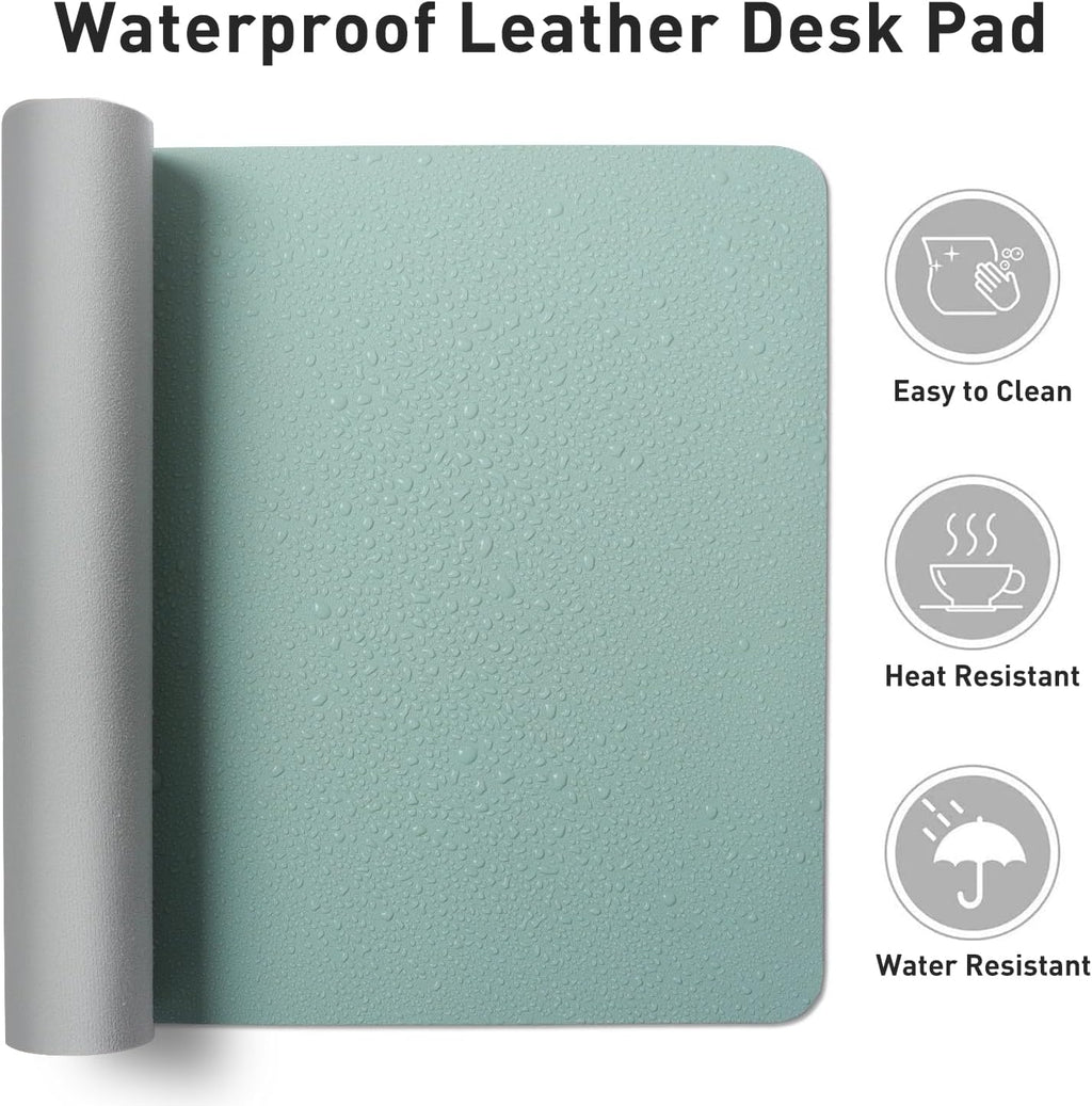 Aothia Leather Desk Pad Protector, Mouse Pad, Office Desk Mat, Non-Slip PU Leather Desk Blotter, Laptop Desk Pad, Waterproof Desk Writing Pad for Office and Home (23.6" x 13.7", Light Blue)