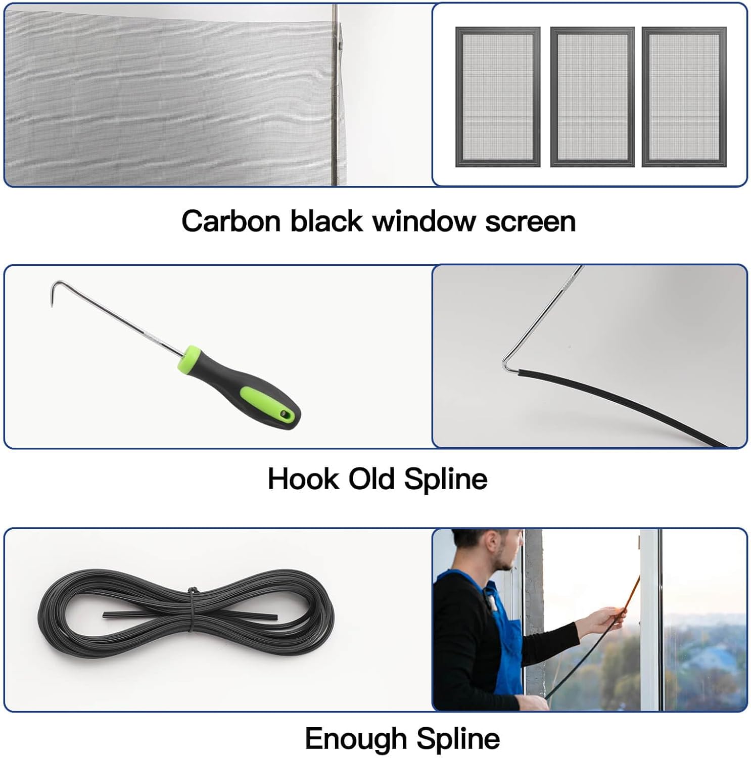Window Screen Door Repair Kit Include Window Screens Mesh 48"x117" with All Tools in Window Screen Replacement(Screen Rollers, Splines, Hook), Yolovit