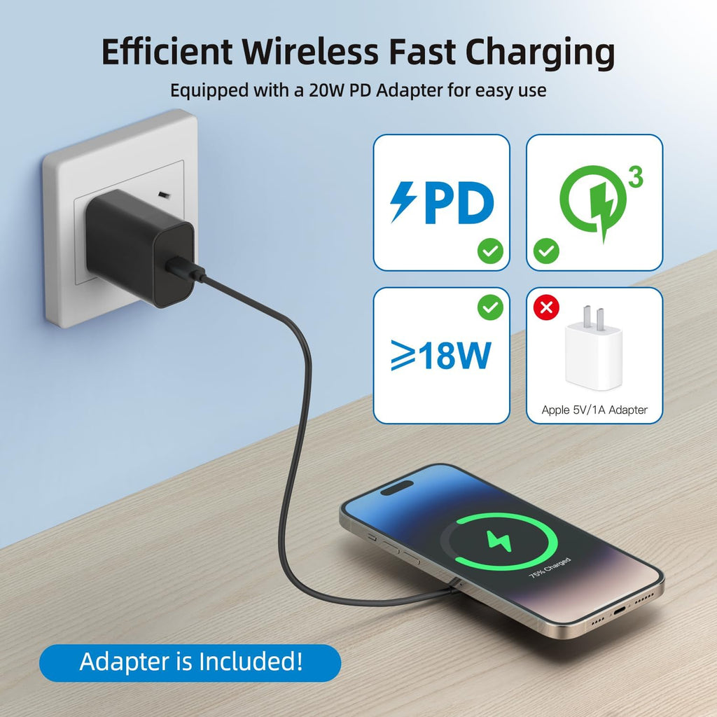 Magnetic Wireless Charger for iPhone 15W Wireless Charger Fast Mag Safe Wireless Charging Stand Pad Compatible for iPhone 16/16 Pro/Pro Max/15/14/13/12/Pro with Wall Charger with AC Adapter Black