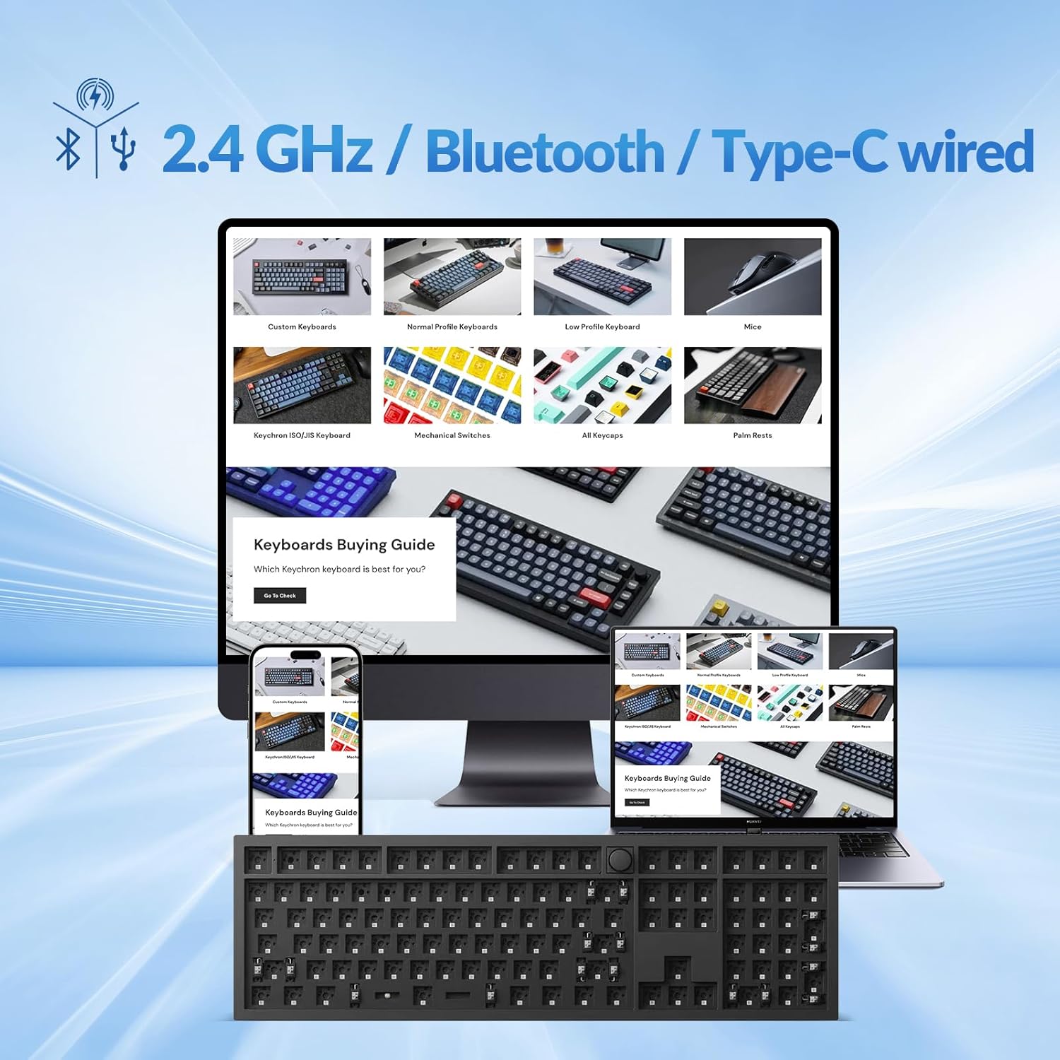 Keychron Q6 Max QMK/VIA Wireless Custom Mechanical Keyboard Barebone Knob Version, Full-Metal Hot-Swappable RGB Backlight 2.4 GHz/Bluetooth/Type-C Wired for Mac/Windows/Linux - Black