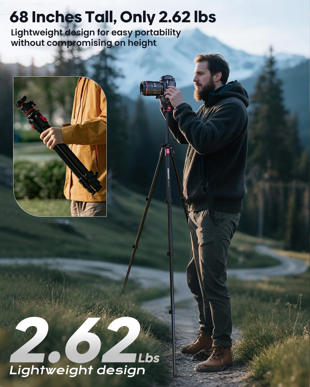 CAMBOFOTO 68" Lightweight Travel Camera Tripod with Ball Head, Compact Aluminum Tripod for DSLR/SLR, Compatible with Canon, Nikon, Binoculars, Telescope (Supports 8.8 lbs, Weighs 2.62 lbs)