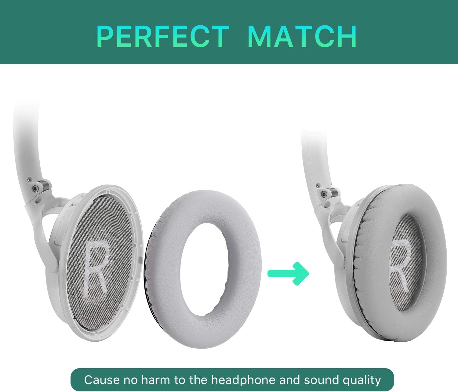 Replacement Ear Pads for Bose QuietComfort 35 (QC35) & Quiet Comfort 35 II (QC 35 ii) Headphones, EarPads Cushions with Noise Isolation Memory Foam, Softer Protein Leather, Added Thickness