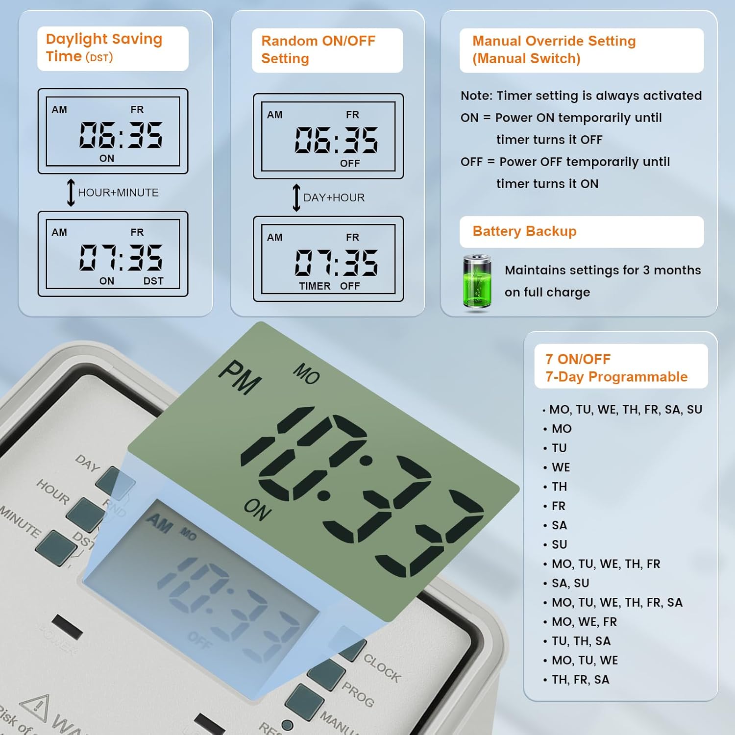 SURAIELEC Pool Timer, 7-Day Digital Pump Timer Switch, 40 AMP Heavy Duty, 120/240/277 VAC, 2HP Programmable Switch Box for Swimming Pool, Hot Water Heater, Lights, Outdoor/Indoor Use