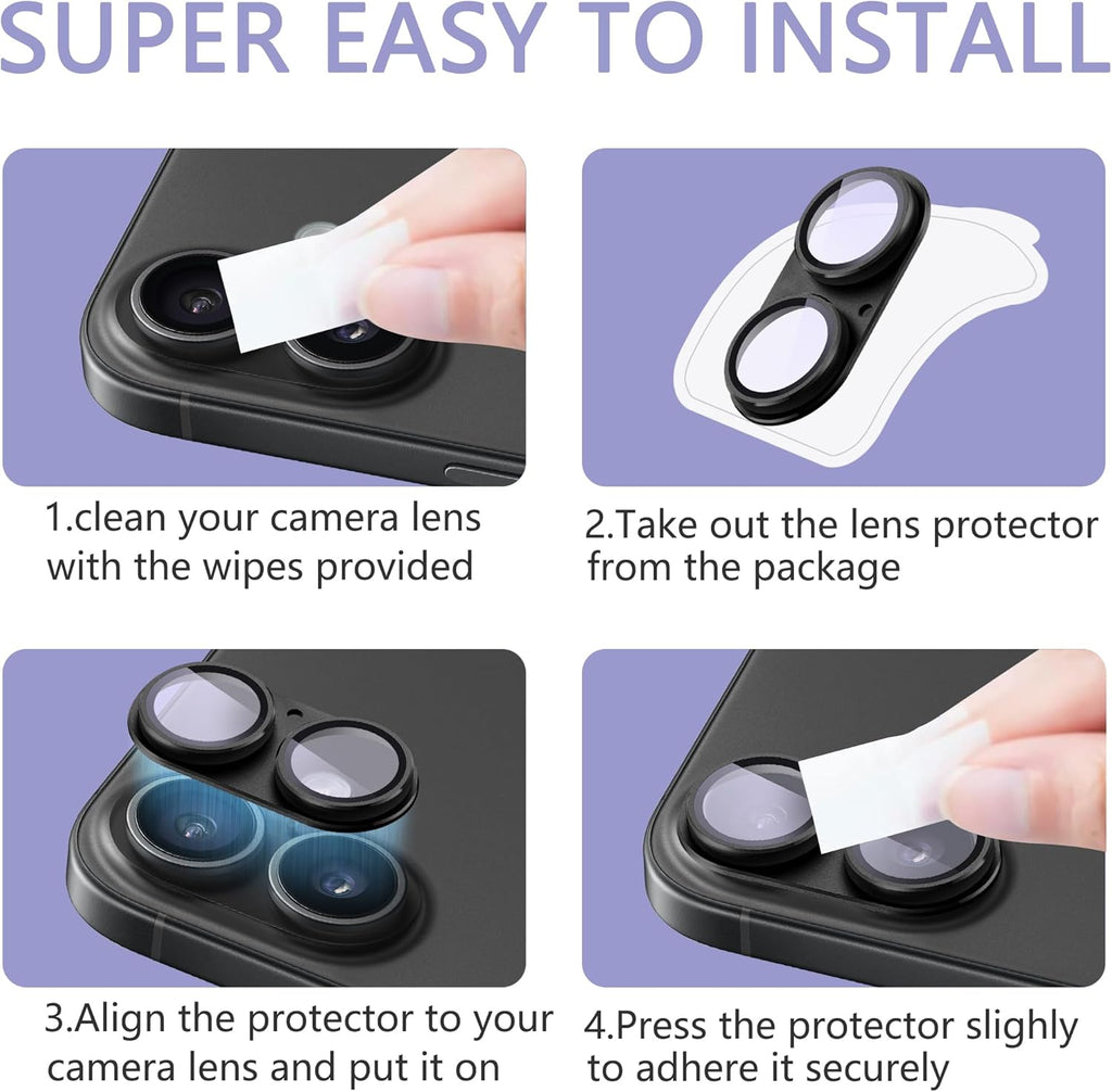 2 Pack Camera Lens Protector for iPhone 16 / iPhone 16 Plus,[Not Easy to Breakn ] AR Tempered Glass Strong Adsorption Metal Camera Cover Screen-Silvery