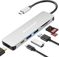 Hiearcool USB C Hub Multi-Port Adapter, 7-in-1 USB-C Dongle with 4K HDMI 100W PD SD/TF Card Reader, USBC Dock Compatible for MacBook Pro/Air Dell XPS Lenovo HP and Other Windows Laptops-Sliver White