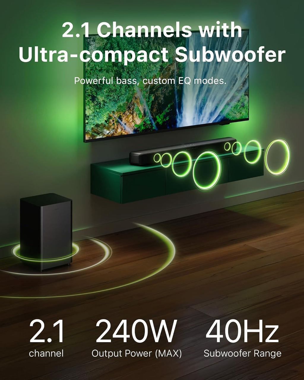 PHILIPS B5309 Soundbar 2.1 with Wireless Subwoofer and Immersive DTS Virtual:X Audio Technology - 240W Max Power, Deep Bass, Bluetooth 5.4, Four EQ Modes, HDMI ARC and USB connectivity - Dark Grey