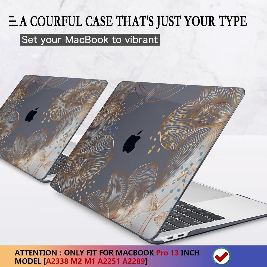 CISSOOK for MacBook Pro 13 inch Case 2025-2020 Release Model A2338 M1 M2 A2289 A2251 with Touch Bar, Plastic Hard Shell Case & Keyboard Cover & Screen Protector for Pro 13, Gorgeous Gold Floral