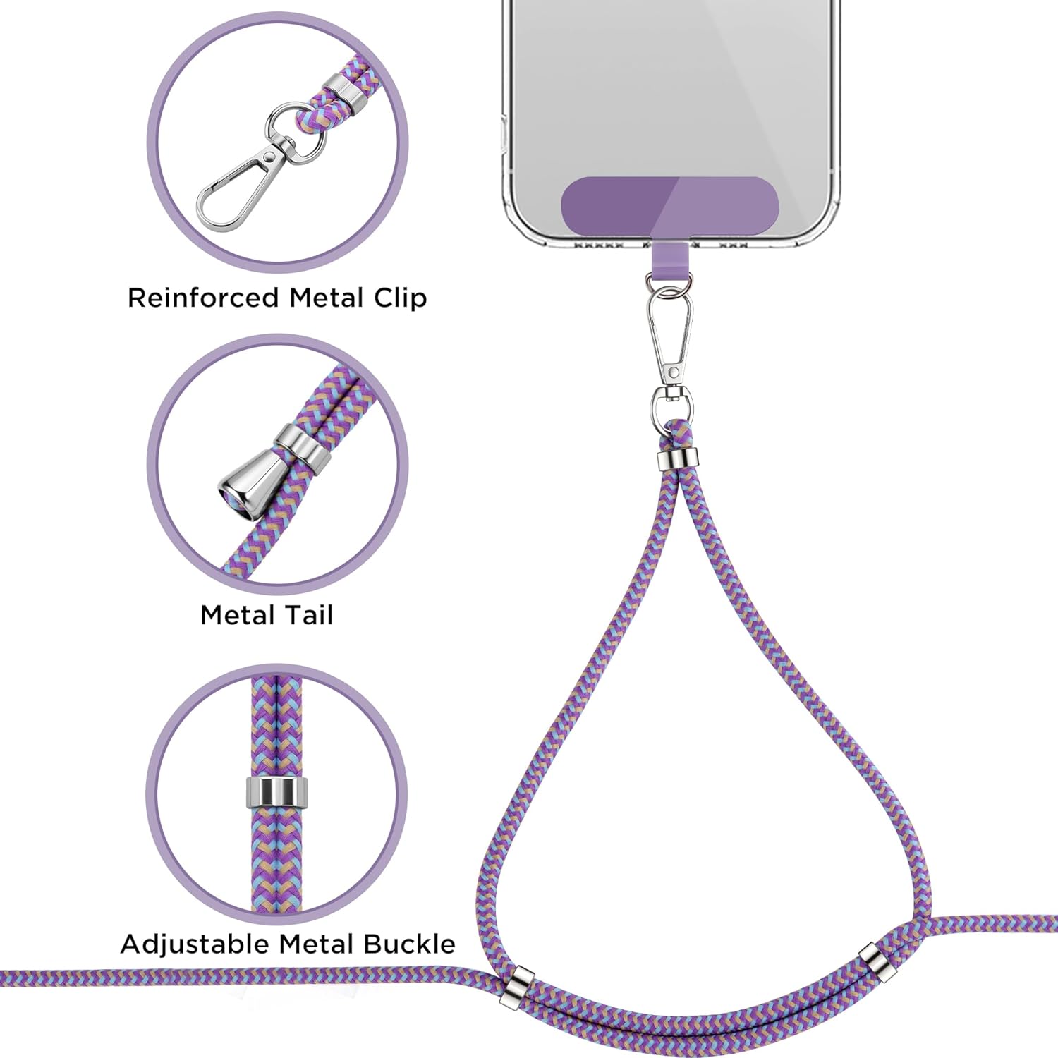 CACOE Cell Phone Lanyard Universal Crossbody Multifuctional Lanyard Compatible with Most Smartphones (Purple Blue, 30"（Neck Strap×1）+8"（Wrist Strap×1）)