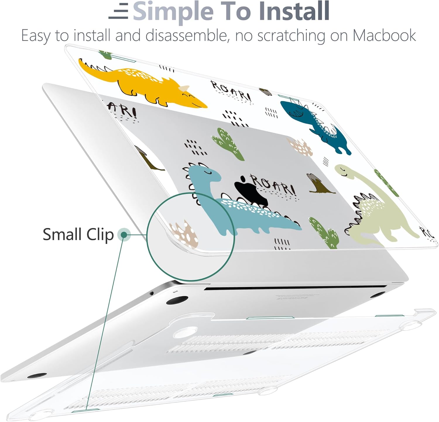 Batianda Case for M1 MacBook Air 13 Inch Model A2337 A2179 A1932 2021 2020 2019 Release,Lovely Creative Series Design Hard Shell with Keyboard Cover & Screen Protector, Cute Dinosaur