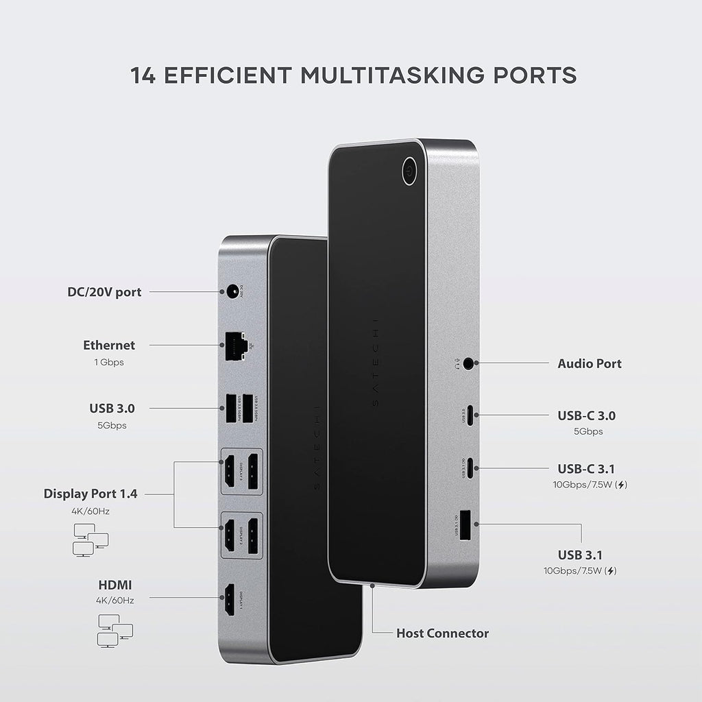 Satechi 13 in 1 Triple 4K USB C Docking Station, 100W Charging, 2 DP, 3 HDMI, 2 USB C, 3 USB-A, Gigabit Ethernet, and Audio Jack for Mac/Windows, MacBook Air/Pro M4/M3/M2/M1, DisplayLink Required