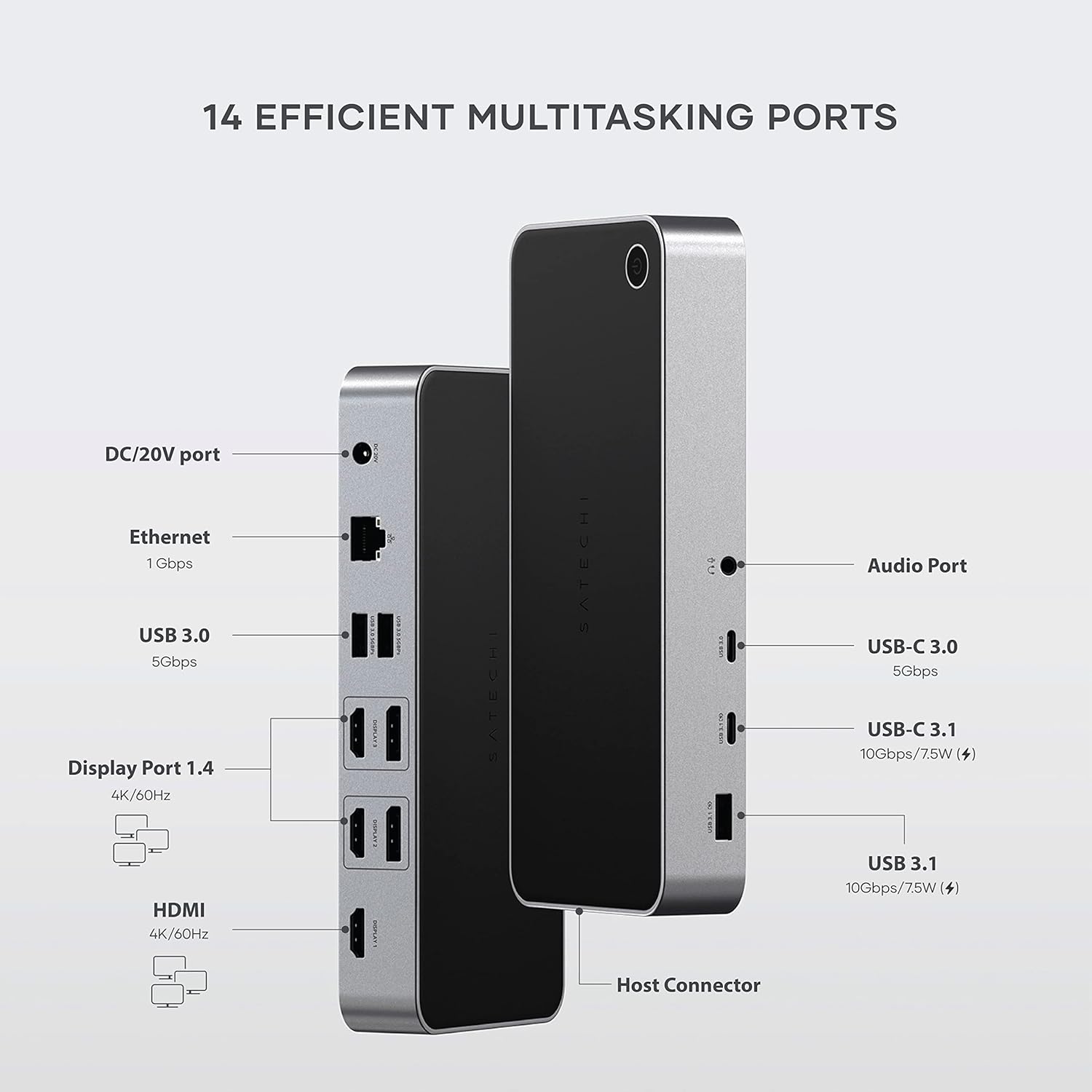 Satechi 13 in 1 Triple 4K USB C Docking Station, 100W Charging, 2 DP, 3 HDMI, 2 USB C, 3 USB-A, Gigabit Ethernet, and Audio Jack for Mac/Windows, MacBook Air/Pro M4/M3/M2/M1, DisplayLink Required