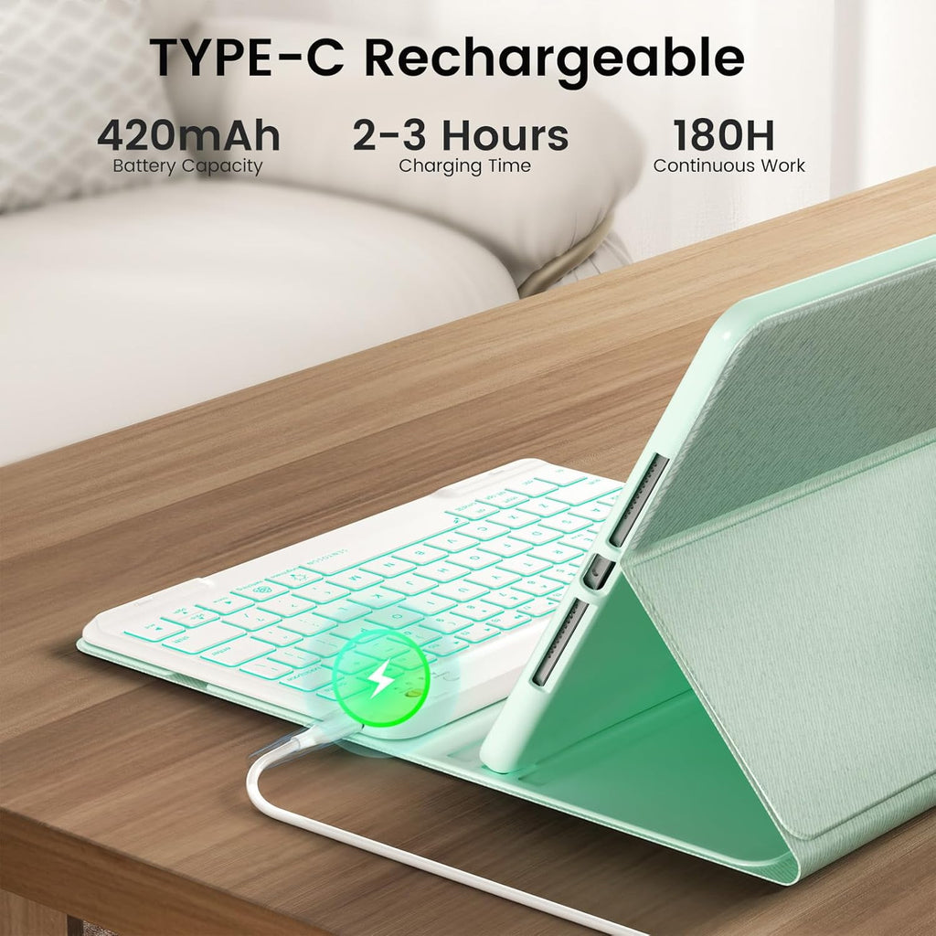 Keyboard Case for iPad Air 5th/4th Pro 11 inch, 7-Color Backlit Detachable Wireless Keyboard Case with Pencil Holder, Stand Folio Cover for Gen 2020/2022, Pro 4th/3rd/2nd/1st Gen, Green…