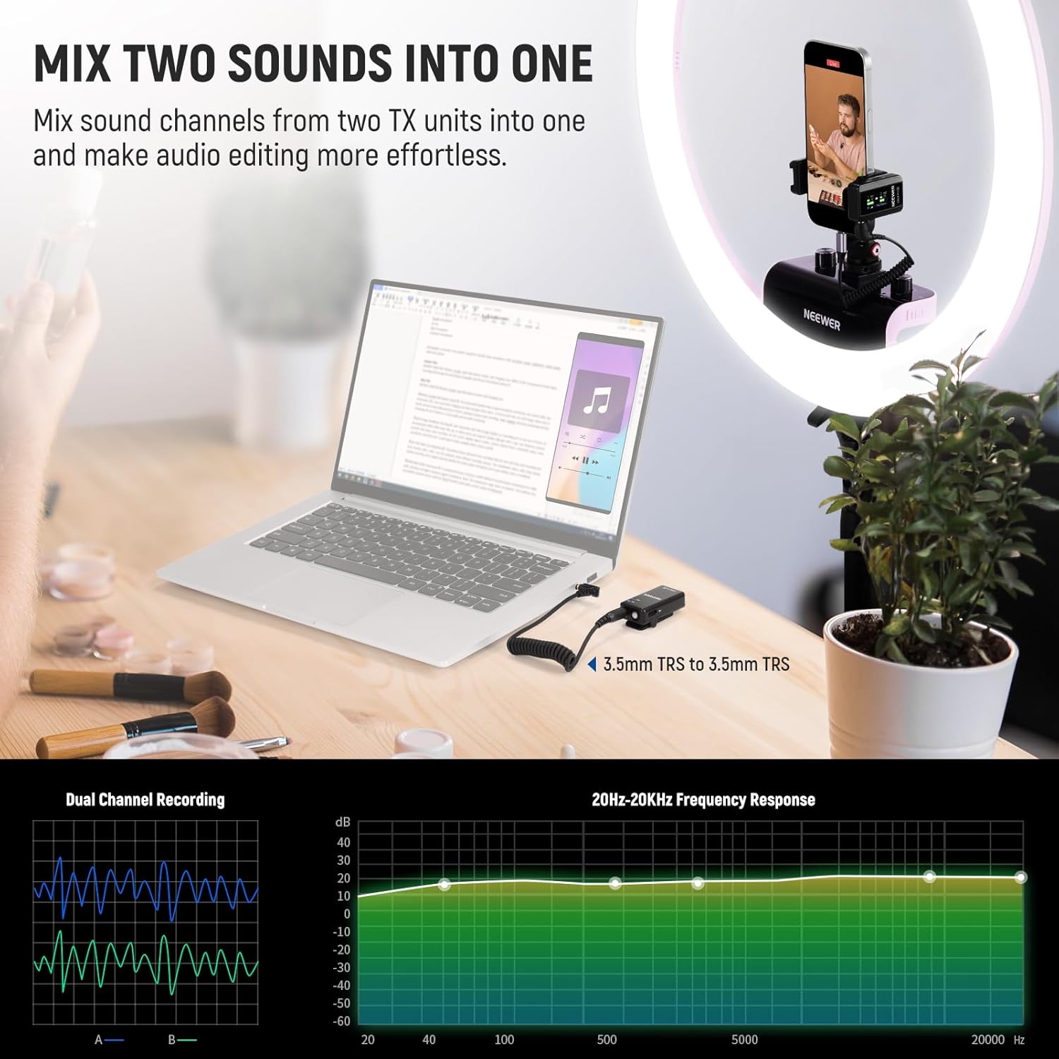 NEEWER CM28 PRO Wireless Lavalier Microphone + Charging Case & Cleaning Cloth, Noise Canceling 9Hrs Recording Mini Lapel Mic Compatible with iPhone iPad USB C Android Phone Camera PC Laptop Computer