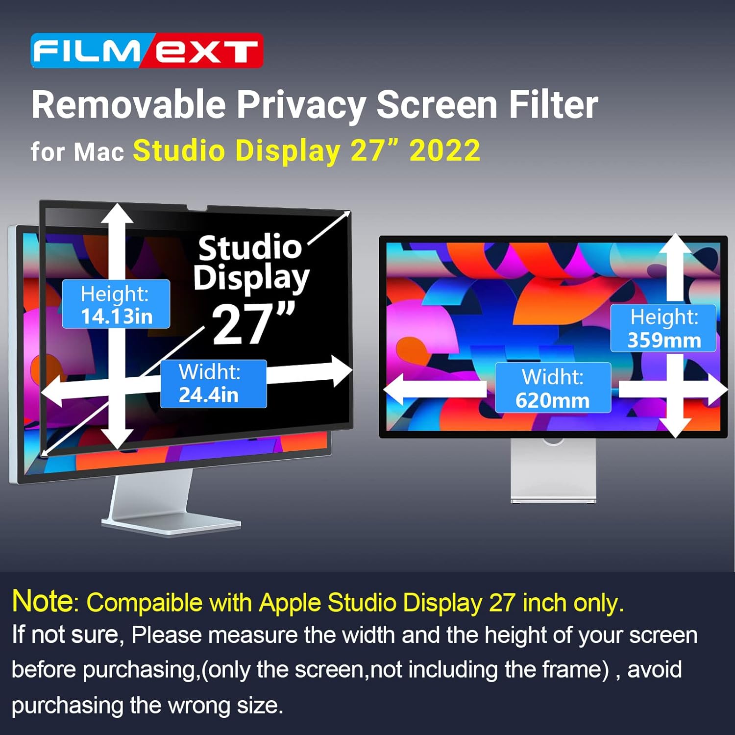 FILMEXT [2-Pack[2022 New] 27 inch privacy screen for monitor compatible with Apple Studio Display 27" Only,Removable Computer Monitor Privacy Screen Shield Anti Blue Light Filter