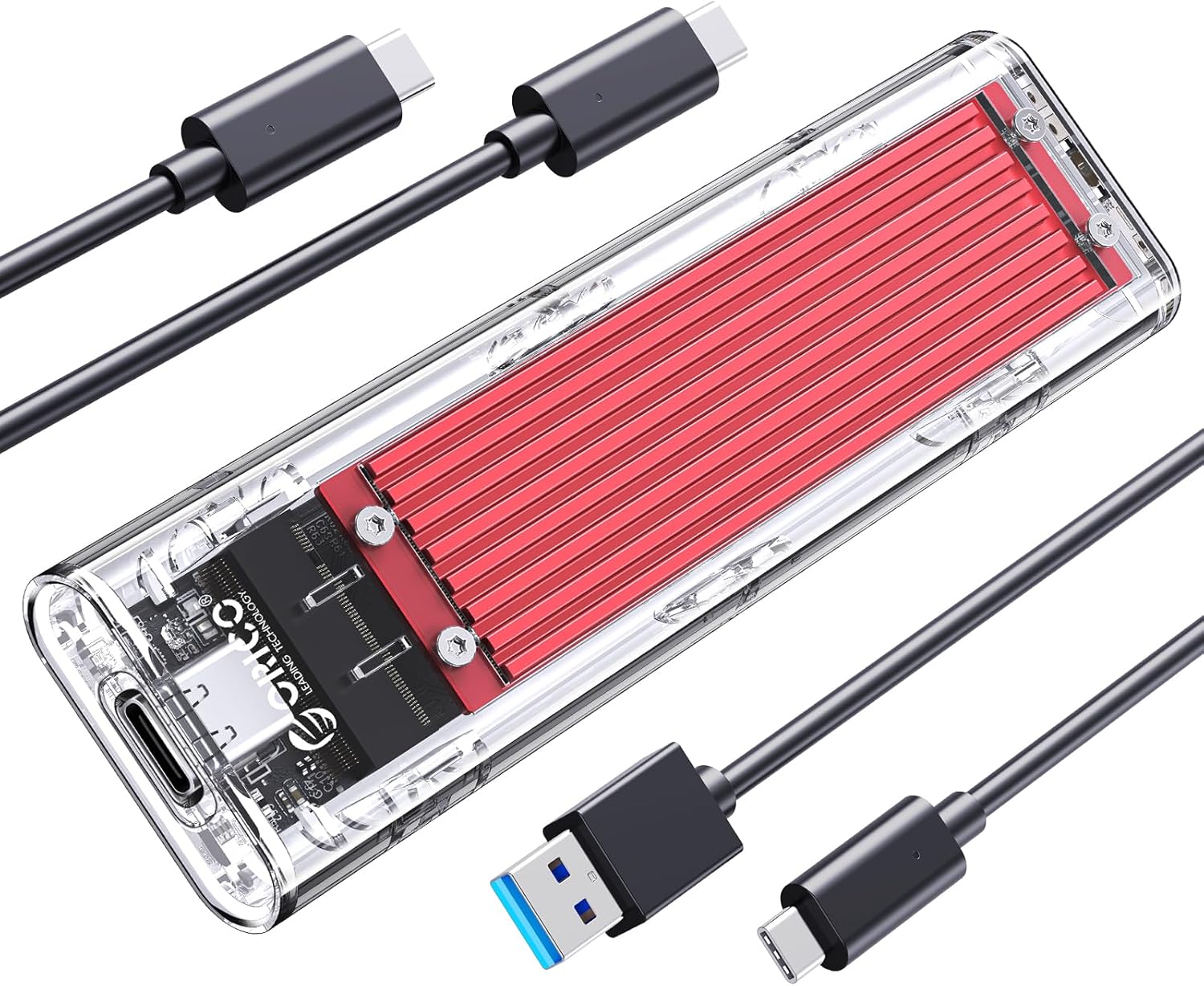 ORICO M.2 NVMe SSD Enclosure, USB 3.2 Gen 2 (10 Gbps), Transparent External Solid State Drive Adapter Enclosure for 2280 2260 2242 2230 PCI-E M2 M-Key SSD, USB Type C Converter Case-TCM2 Red
