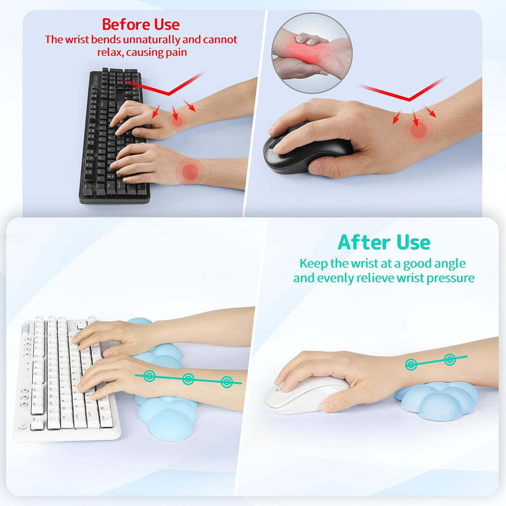 Cloud Wrist Rest Keyboard, Cloud Keyboard Wrist Pad Set with PU Leather Memory Foam, Cute Arm Rest for Palm Support, PC/Gaming Desk Accessories/Office Setup/Computer Hand Cushion - Blue
