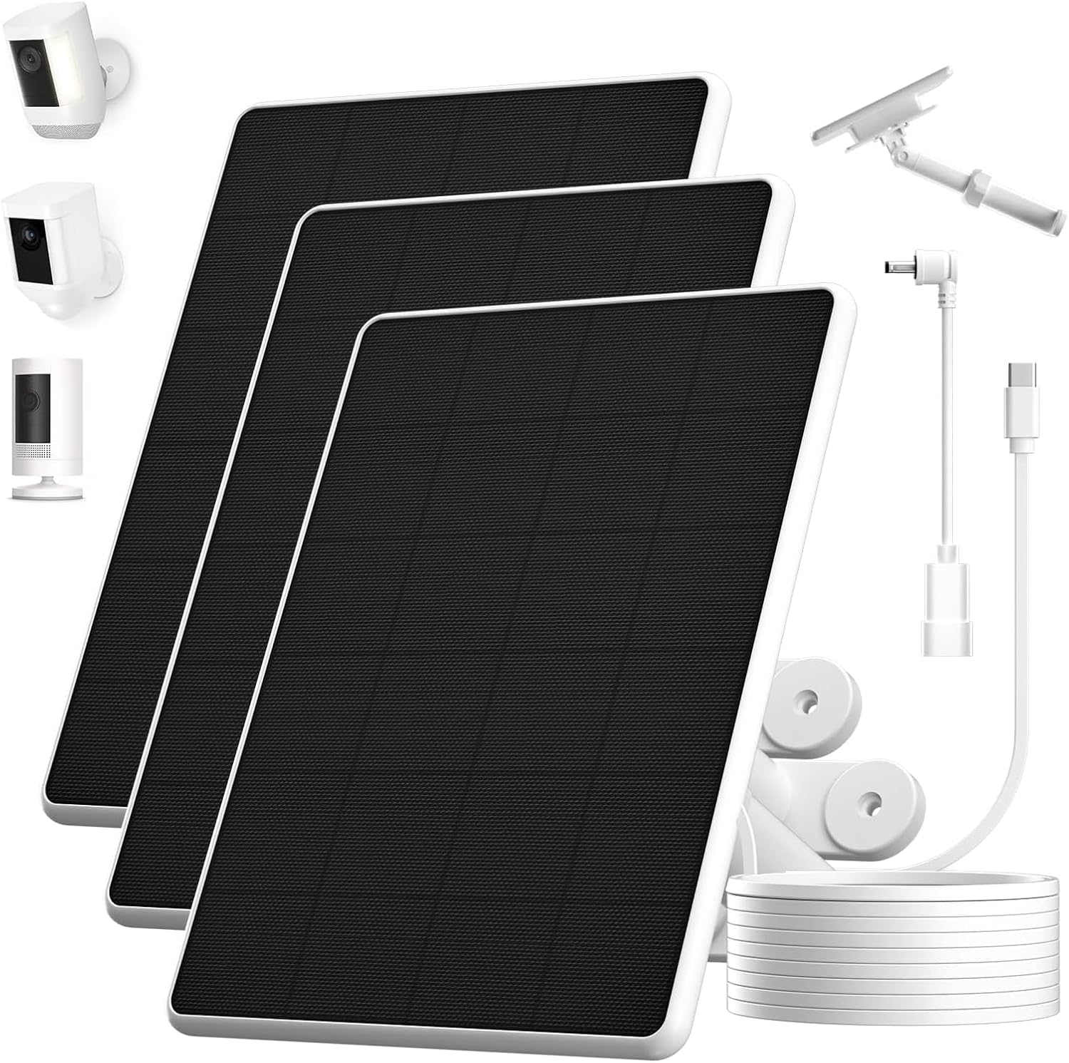 6W Solar Panel for Ring Spotlight Cam Battery & Stick Up Cam Battery, High-Efficiency Solar Charger with 360° Adjustable Retractable Bracket & 10ft Cable (3 Pack)