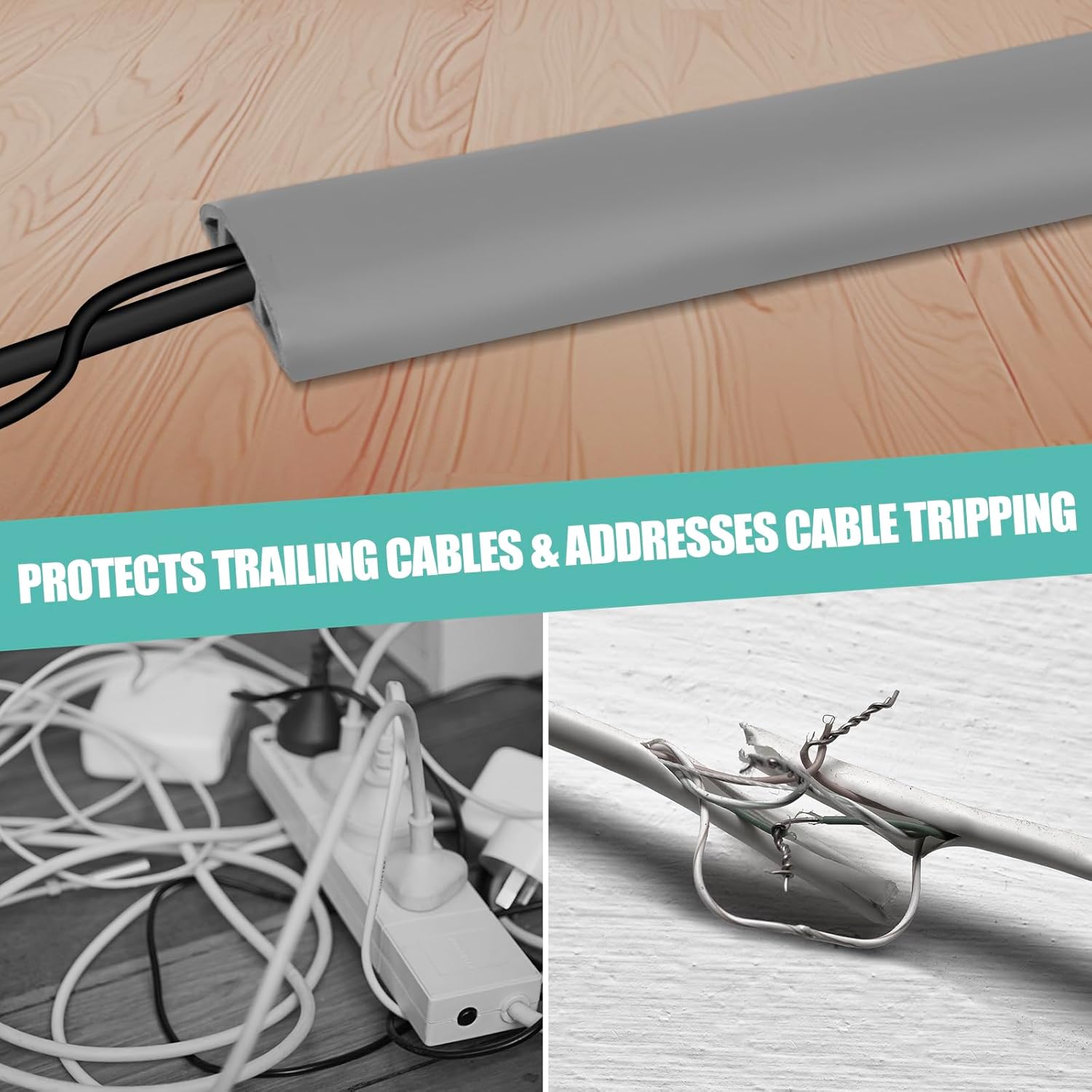 Floor Cord Cover Self Adhesive Cord Hider,10FT Cable Management, Extension Strip Protector for Wires, Prevent Cable Trips for Offices, Gyms, Exhibitions Cavity:0.3"(W) x 0.28"(H) Gray