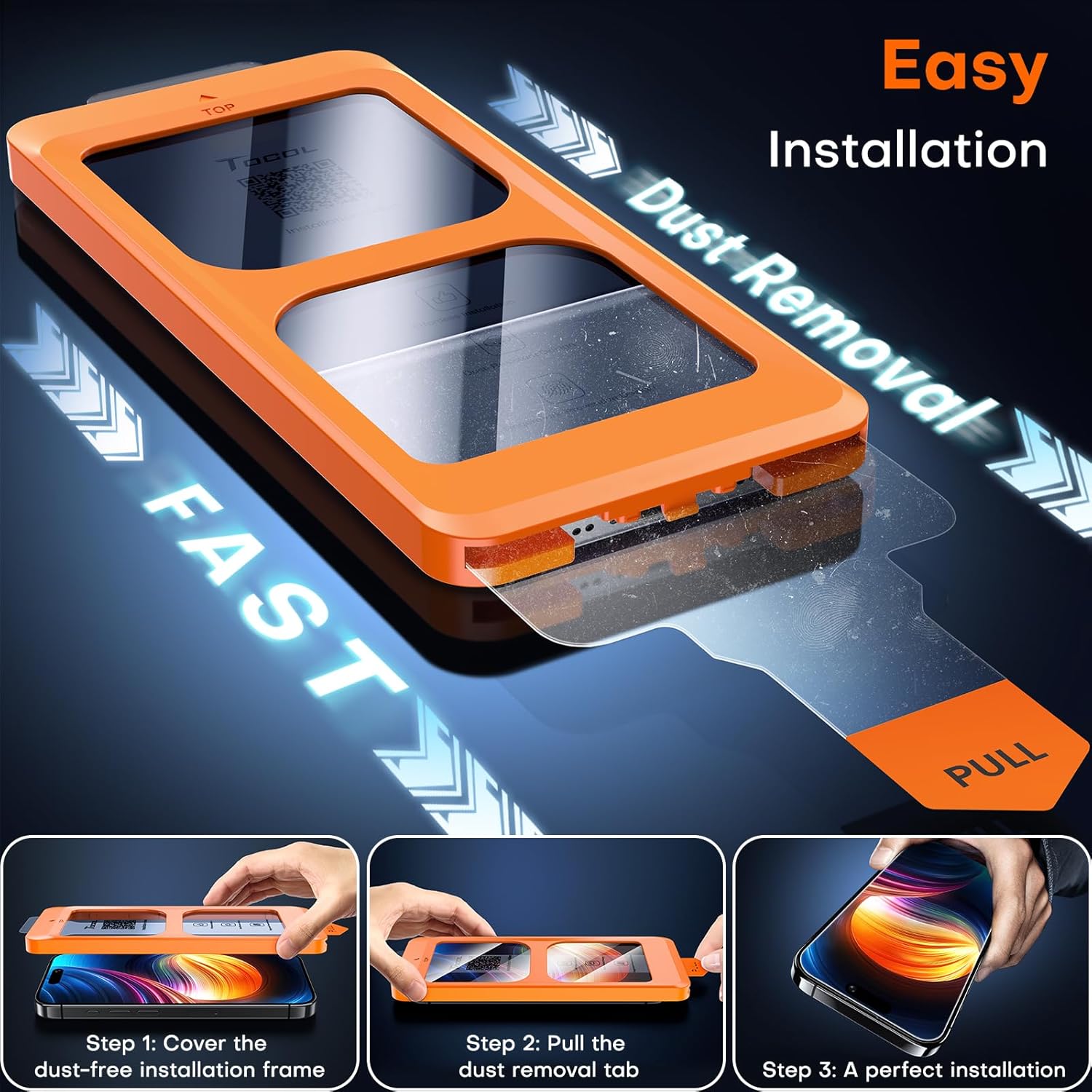 TOCOL for iPhone 16 Plus Screen Protector/iPhone 15 Plus Screen Protector 9H Hardness Military Grade Shatterproof HD Tempered Glass Full Coverage Easy Installation Case Friendly 2 Pack