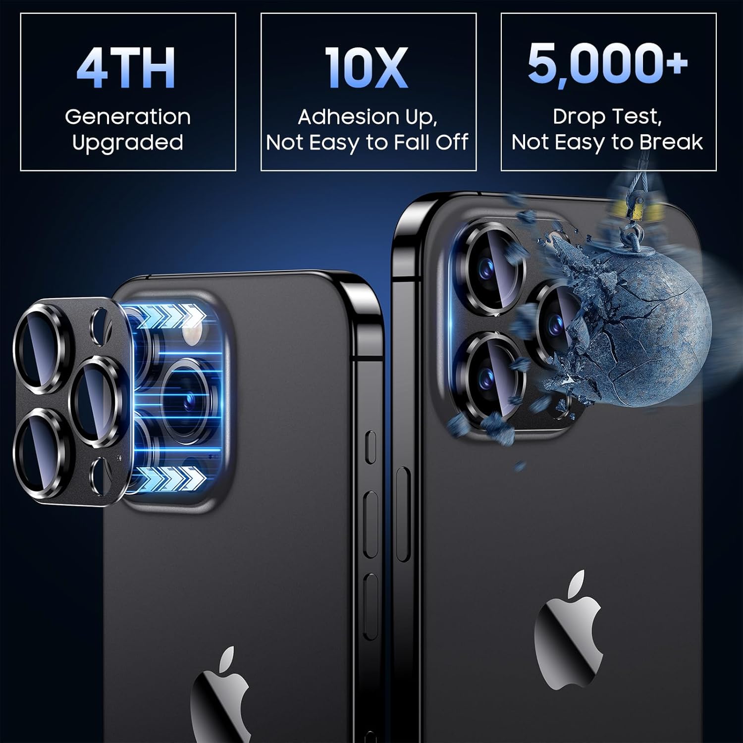 Uyiton for iPhone 13 Pro/iPhone 13 Pro Max Camera Lens Protector, [Strong Adsorption] [Drop Protection] Metal Ring Tempered Glass Rear Camera Screen Cover - Graphite