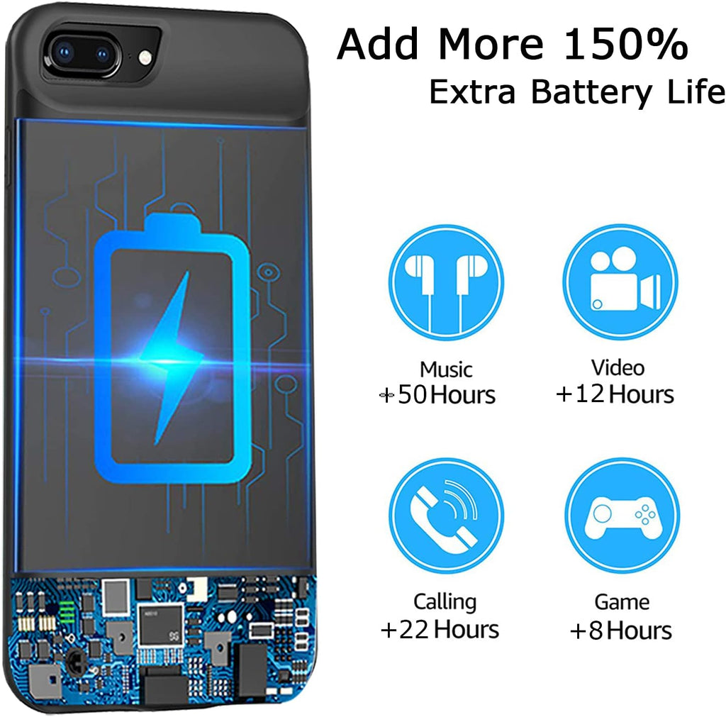 Battery Case for iPhone 6 Plus/6s Plus/7 Plus/8 Plus, 10000mAh Portable Battery Pack Rechargeable Smart Charger Case Compatible with iPhone 6 Plus/6s Plus/7 Plus/8 Plus (5.5 inch) Battery Case (Black)