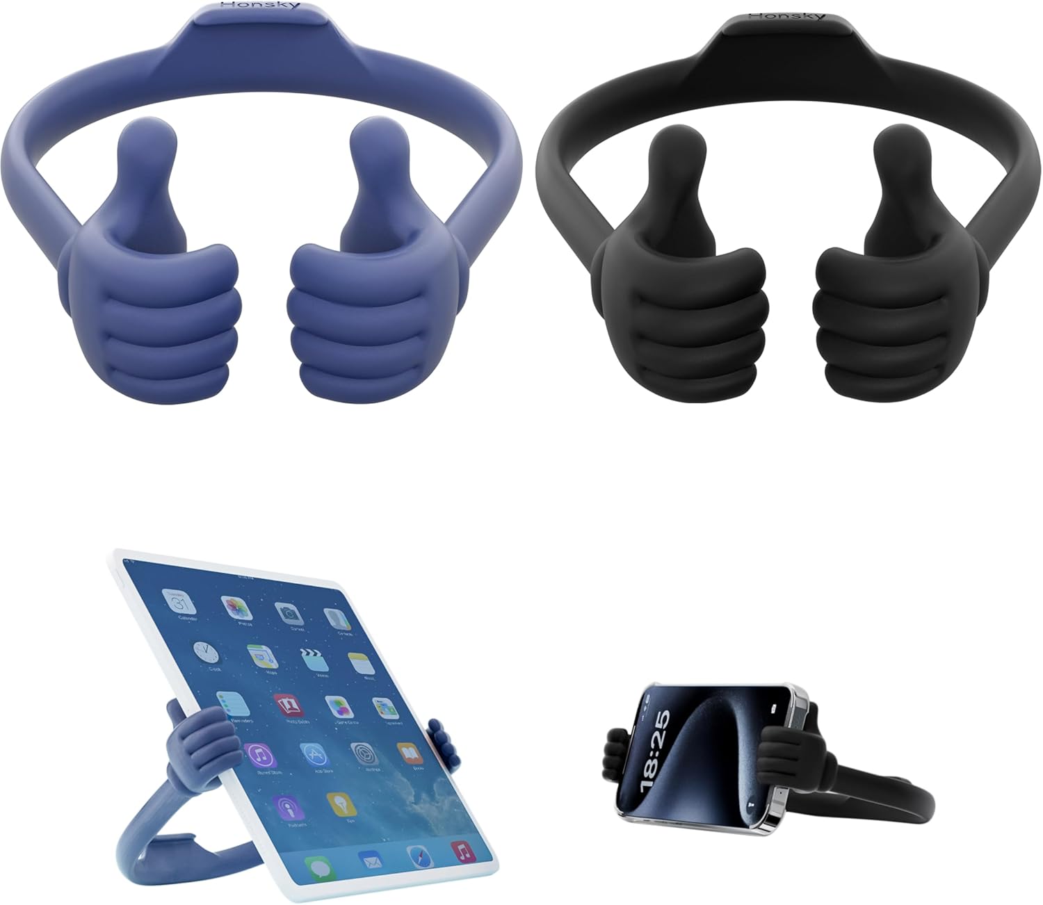 Honsky Thumbs Up 2 Pack Tablet Stand - Compatible with iPad, Samsung Galaxy Tabs, iPhone Pro Max - Universal, Cute, Blue Deep/Black