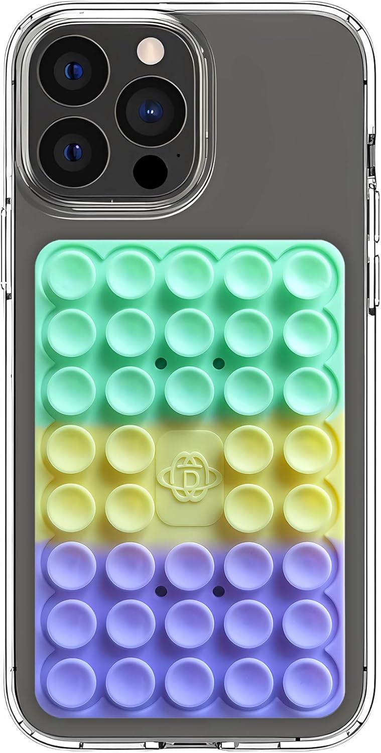 Silicone Double-Sided Suction Phone Grip Detachable Mount - Car Dashboard/Shower Phone Holder, Hands-Free For Selfies & Videos, TikTok/ASMR - iphone & Android Compatible (3.94"x2.5",Colorful Stripes)