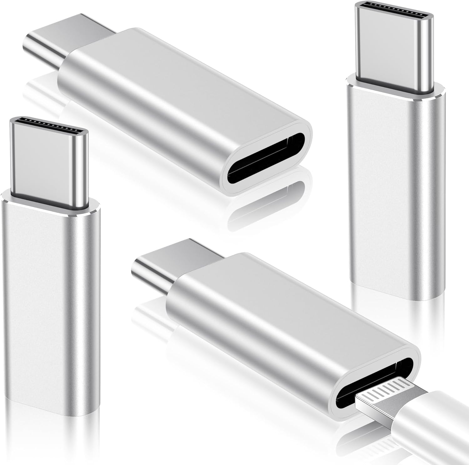 Temdan 4 Pack Lightning to USB C Adapter for iPhone 15/16 Pro/Pro Max/Plus, Samsung S24, Serial Adapter, Type C Charger Connector Cable, Accessories - Silver