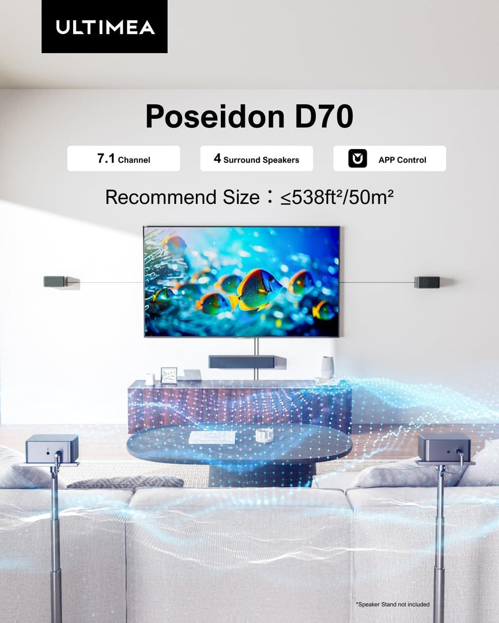 ULTIMEA 7.1 Sound Bars for Smart TV, 4 Wired Surround Speakers, Virtual Surround Sound System, 410W Peak Power, App Control, TV Soundbar with Wireless Subwoofer, Home Theater Sound System, 2025 Model