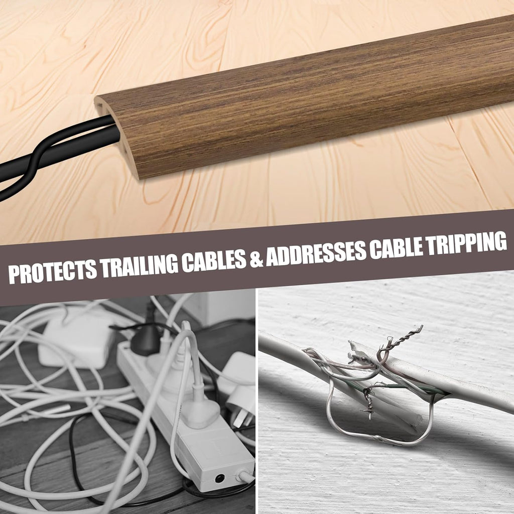 Floor Cord Cover Cable Cavity Self Adhesive Cord Hider Floor Floor Cable Management Power Cord Protector Floor Electric Cord Covers for Offices, Gym, Exhibitions (Misty Brown Wood, 2.36" x 3.3')