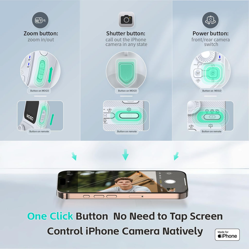 Only for iPhone, MOGO [Apple MFi Certified] Gimbal Stabilizer for iPhone Stabilizer for Video Recording and Control Native Camera by Remote Control and Apple Watch, OTA Upgrade Supported