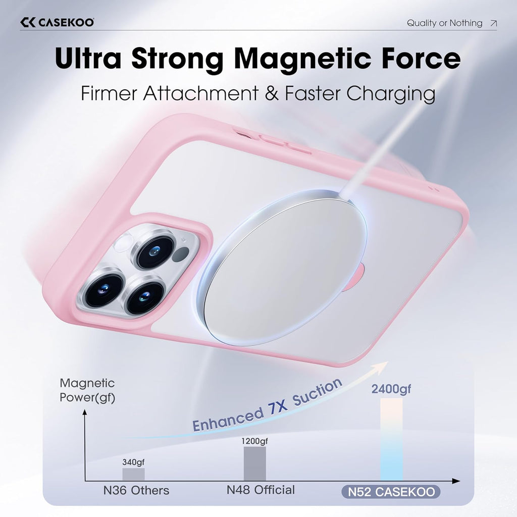CASEKOO Designed for iPhone 16 Pro Case with Magnetic Invisible Stand [Military Drop Protection] [Compatible with MagSafe] Shockproof Translucent Matte Slim Phone Cover 6.1", Pink