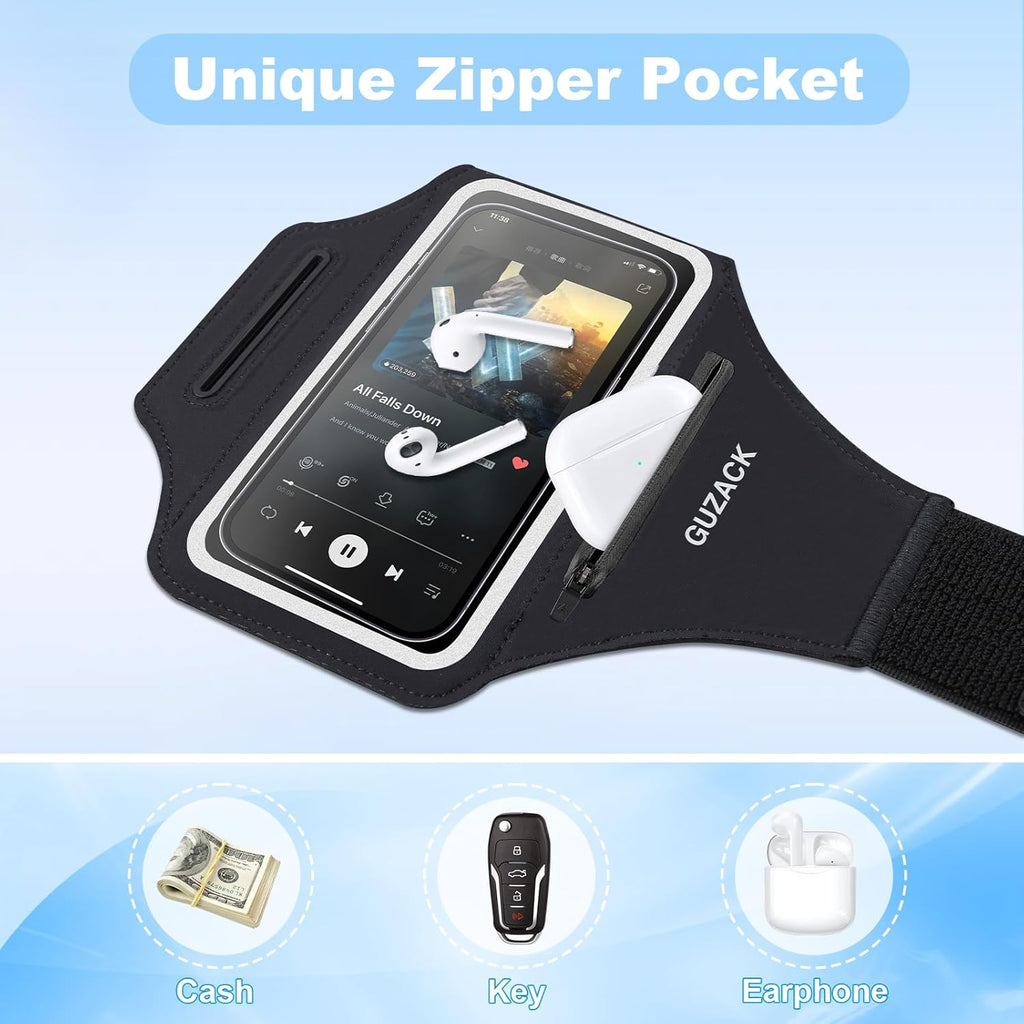 Running Armband with Earphone Pouch & Card Slot, Running Phone Holder for iPhone 16 15 14 Pro Max Plus Galaxy S25 S24 S23 Ultra, Up to 6.8" Phones