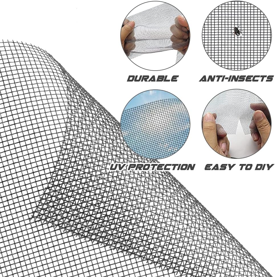 Fiberglass Screen Repair Kit, Black, 48" x 110", Easy to Install, Up to 5 Years Lifespan, Wide Application