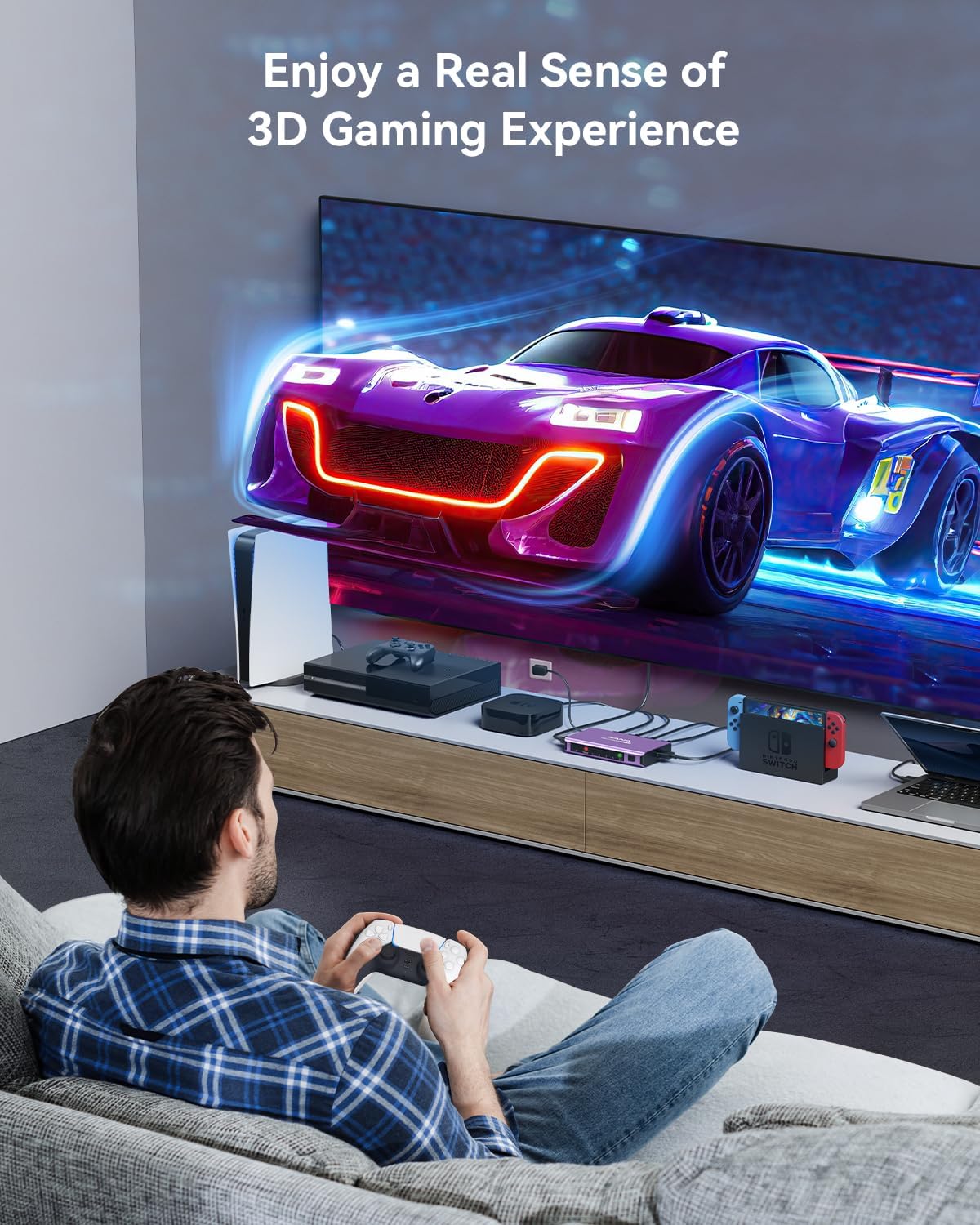 HDMI Switch 5 in 1 Out 4K@60Hz, GANA HDMI Splitter Switcher with Remote, Aluminum HDMI 2.0 Switch Box Hub for 3D, HDCP2.2, HDR, Compatible with Xbox, PS5/4/3,Fire Stick,Roku,Blu-Ray Player, Purple