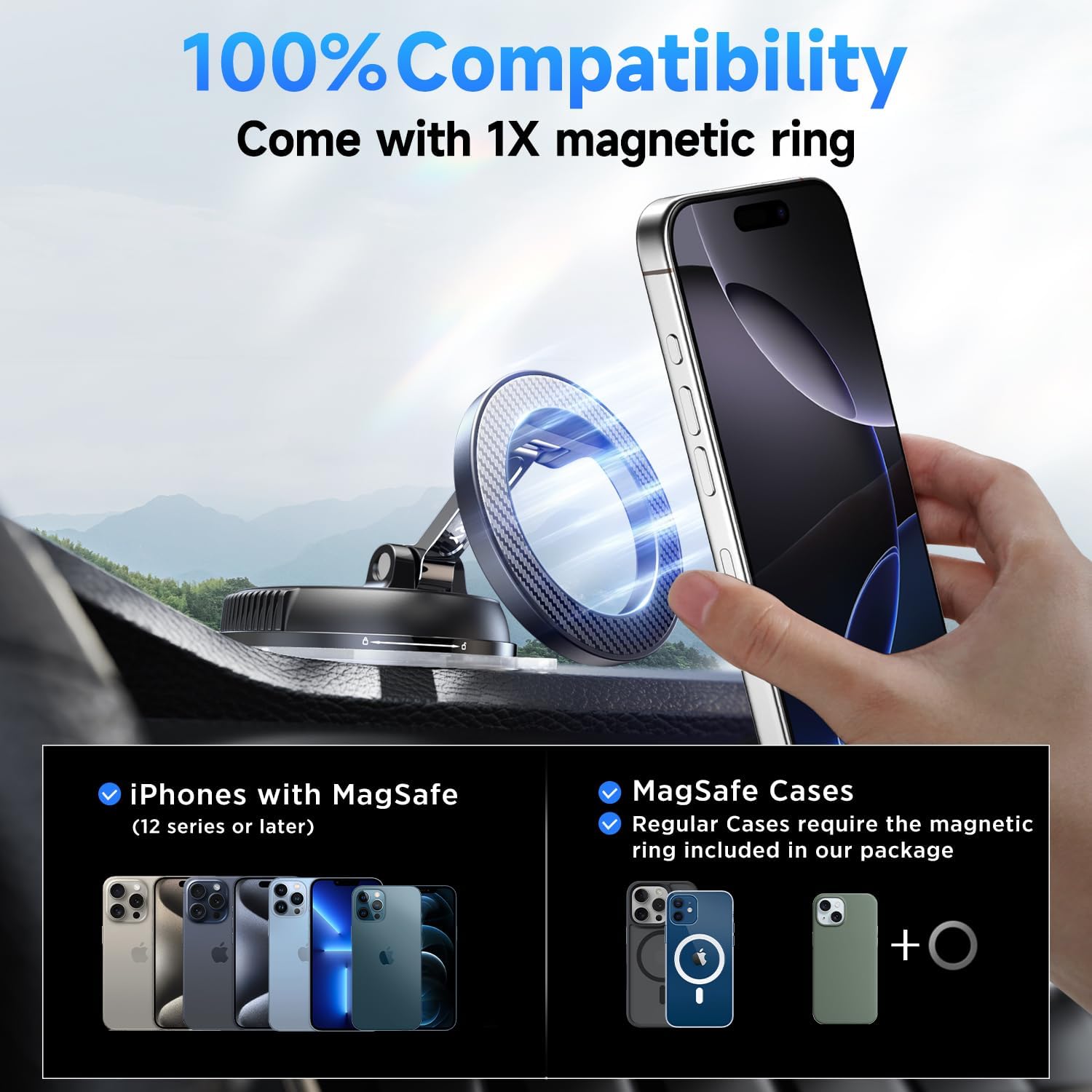 Car Phone Holder for Magsafe [78+LBS Strongest Suction & 2400gf Strongest Magnetic] 360° Adjustable Car Phone Mount, Phone Holders for Your Car for iPhone 16 Pro Max 15 14 13 12 Plus (Carbon Fiber)