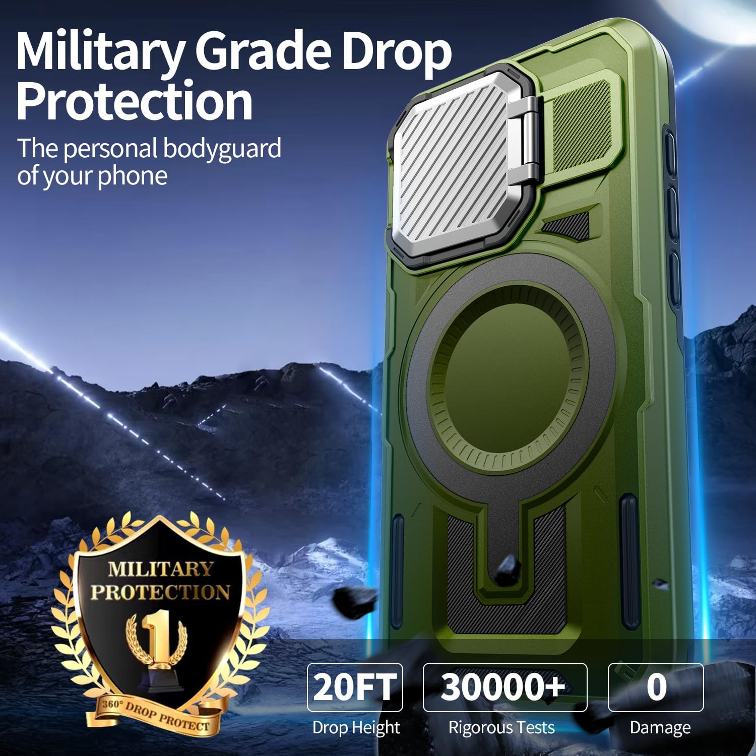Camera Stand Case for iPhone 15 Plus, [Compatible with Mag Safe] [Lens Cover] 2024 Version Military Grade Protective Soft Case for iPhone 15 Plus 6.7 inch Men Women, Green