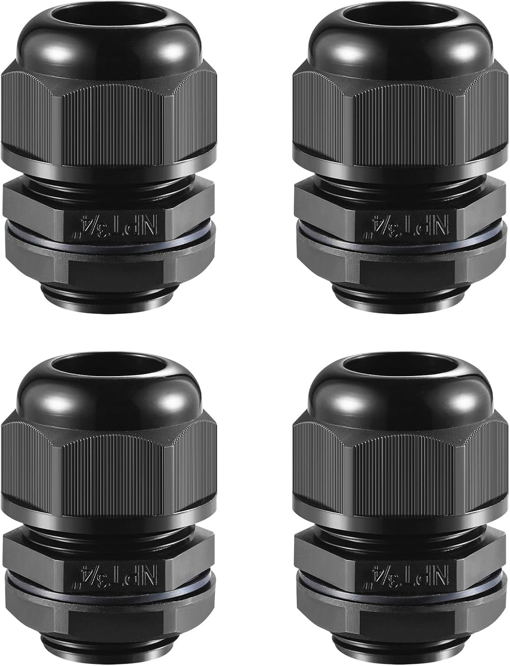 4 PCS 3/4"(12.5-18mm) NPT Nylon Cable Gland Joints with Gaskets, IP68 Adjustable Lock Nut Strain Relief Cord Grip Waterproof Cable Glands - UL Listed and RoHS Compliant