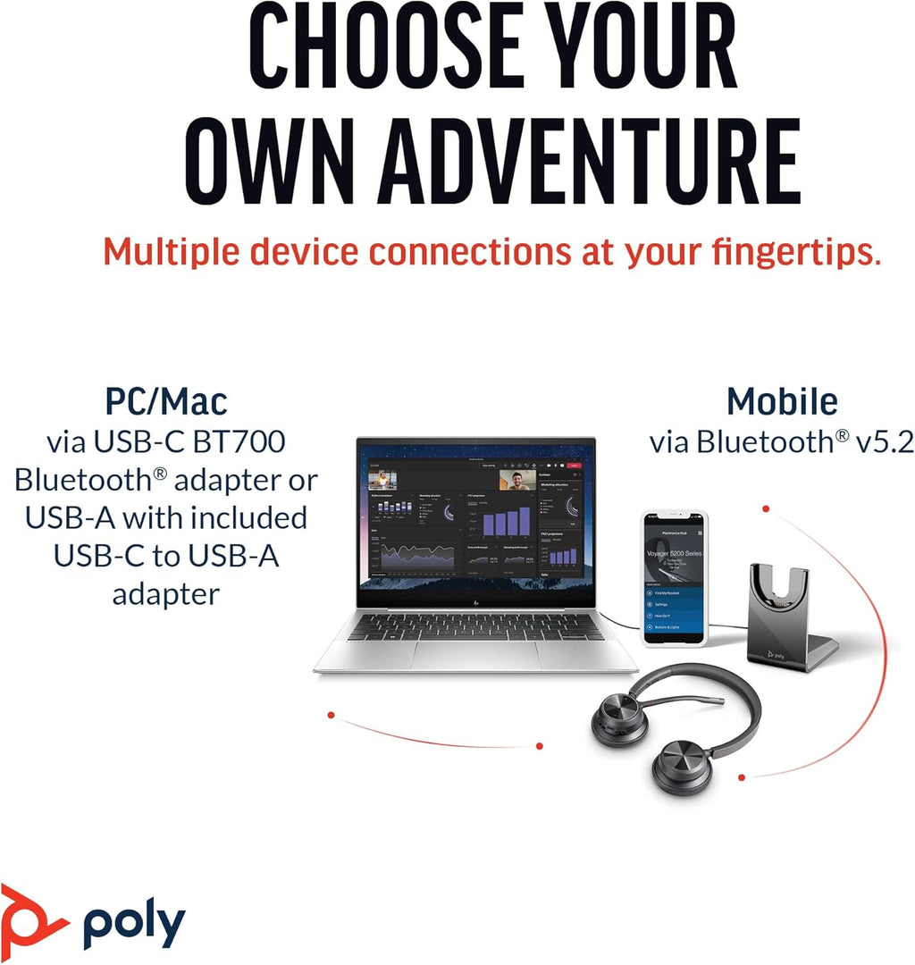Poly Voyager 4320 UC Wireless Headset & Charge Stand (Plantronics) - Stereo Headphones w/Noise-Canceling Boom Mic - Connect PC/Mac/Mobile via Bluetooth-Works w/Teams (Certified), Zoom-Amazon Exclusive