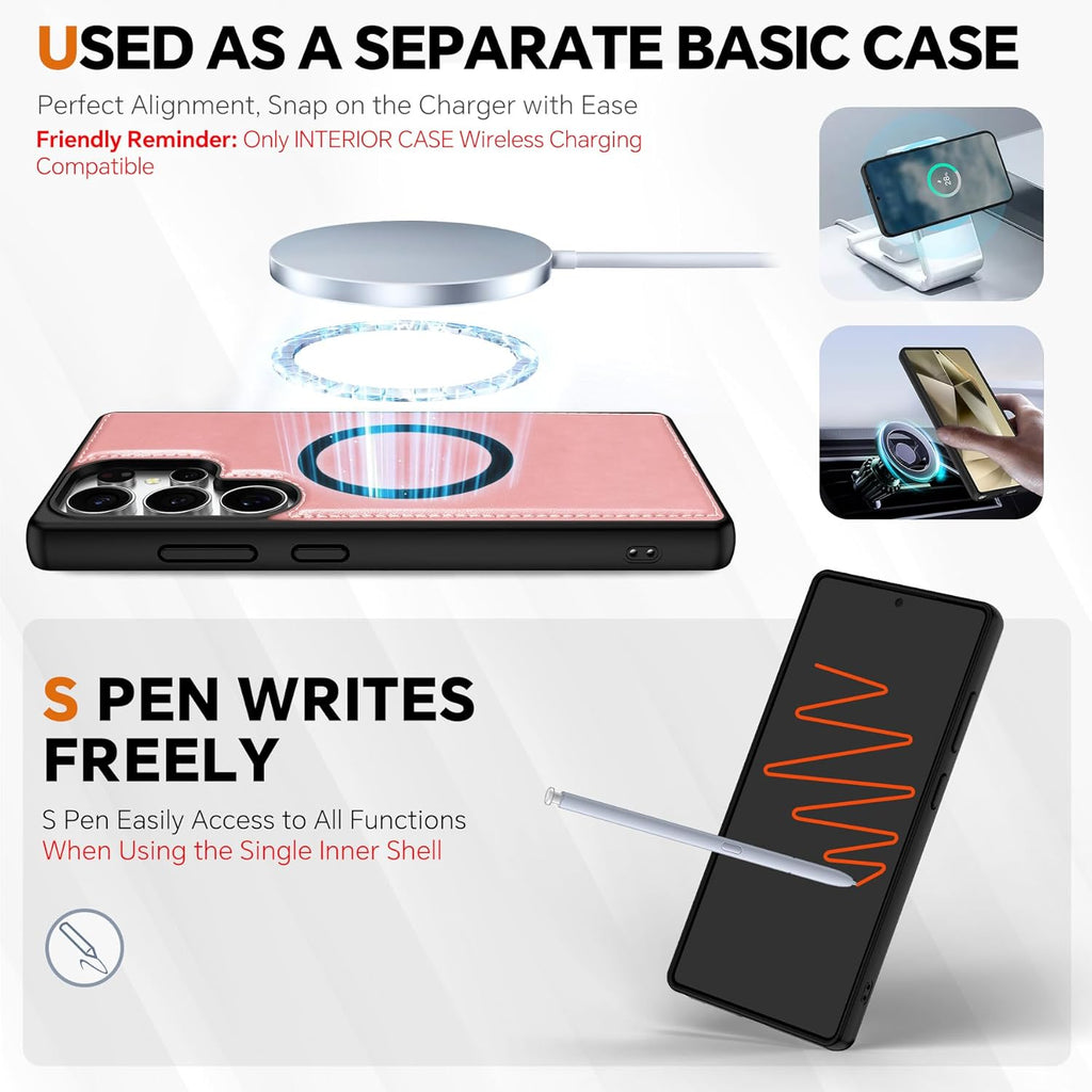 TUCCH Case for Galaxy S25 Ultra, [Detachable] Wrist Strap Magnetic PU Leather Wallet Case with RFID Blocking [Wireless Charging] 4 Card Slot Stand Removable Cover for Galaxy S25 Ultra 6.9", Rose Gold