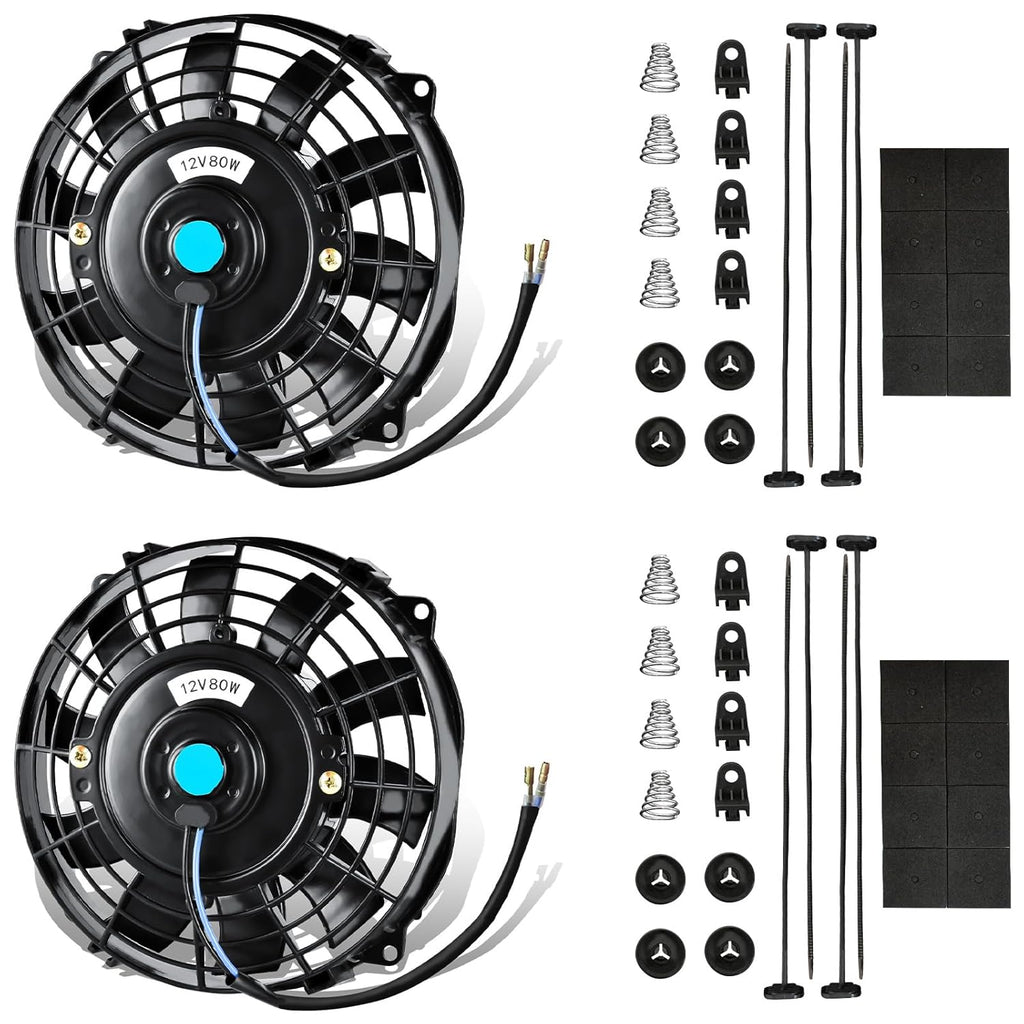 MuHize 7 Inch Slim Radiator Fan - 12V 80W 800 CFM High Performance Cooling Fan Kit with Mount for Universal Vehicles(Black, Pack of 2)
