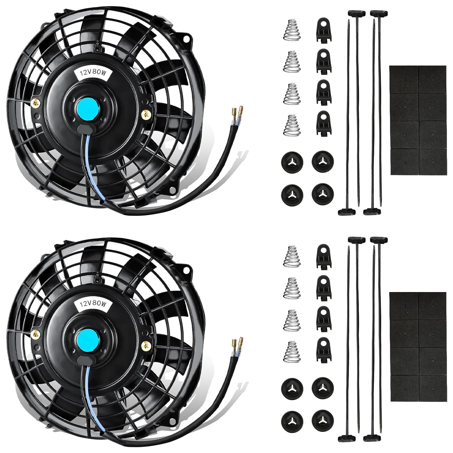 MuHize 7 Inch Slim Radiator Fan - 12V 80W 800 CFM High Performance Cooling Fan Kit with Mount for Universal Vehicles(Black, Pack of 2)