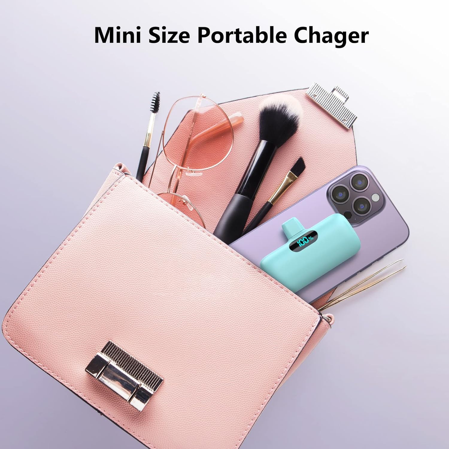 [2 Pack] Samll Portable Charger for iPhone 16/15 Series, 5000mAh 3A PD USB C Power Bank, Mini LCD Display Battery Pack Compatible with iPhone 16/16 Plus/16 Pro/15 Pro Max,Samsung,Android/Moto/LG etc